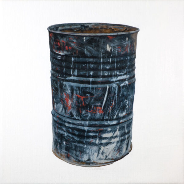 bidón metálico, Óleo, sobre tela de algodón, 30 x 30 cm