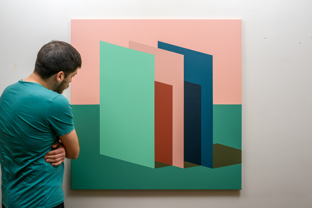 composition II, Acrylic, About cotton fabric, 100 x 100 cm / 39 x 39 in
