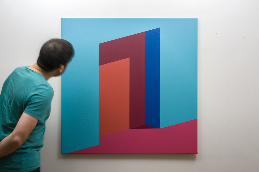 composition V, Acrylic, About cotton fabric, 100 x 100 cm / 39 x 39 in