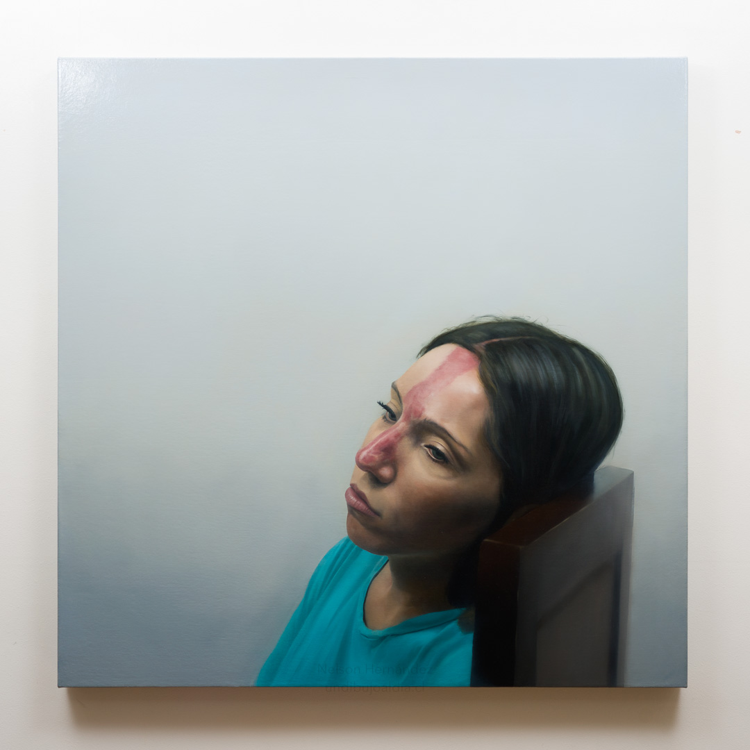 mujer sentada en una silla, Óleo, sobre tela de algodón, 100 x 100 cm