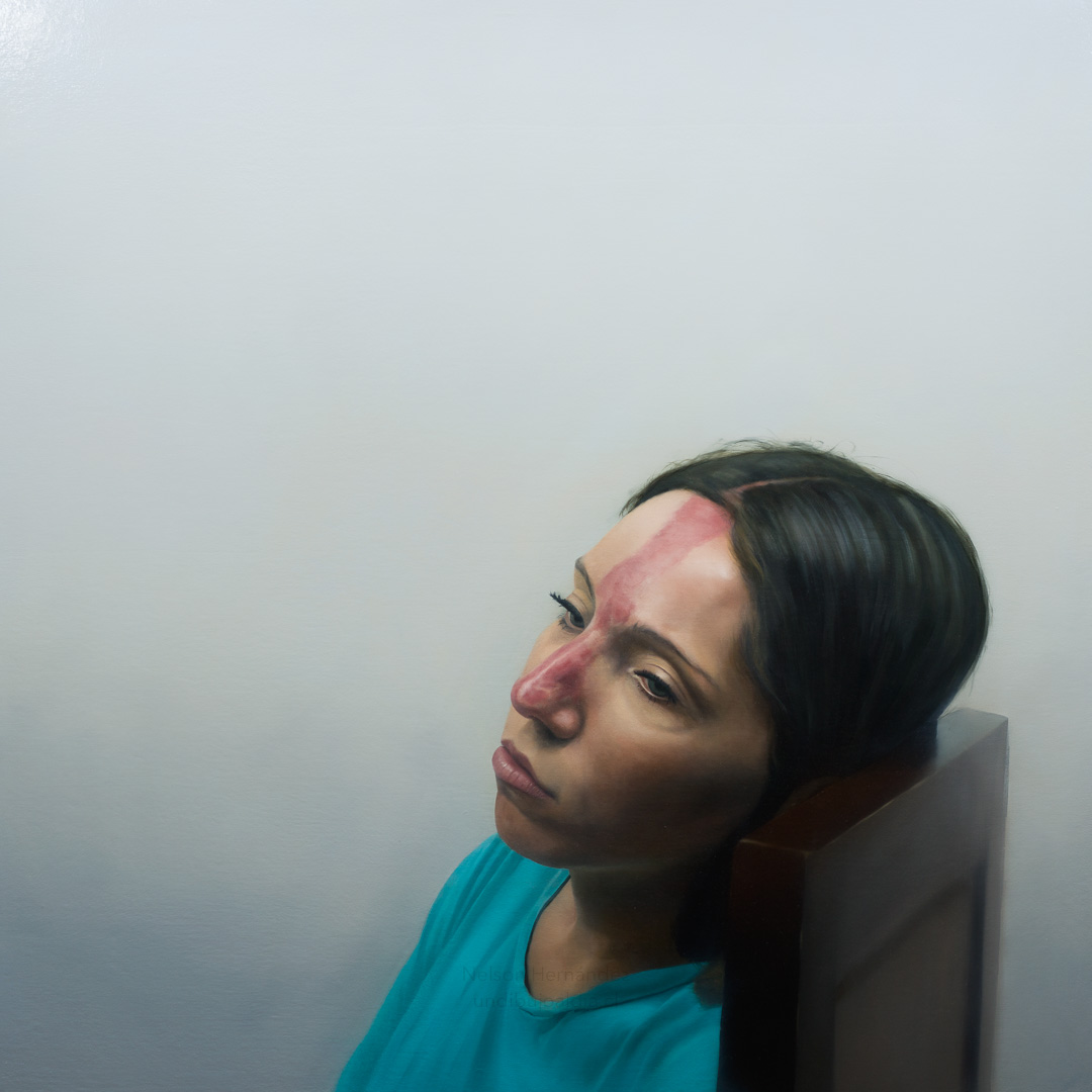 mujer sentada en una silla, Óleo, sobre tela de algodón, 100 x 100 cm