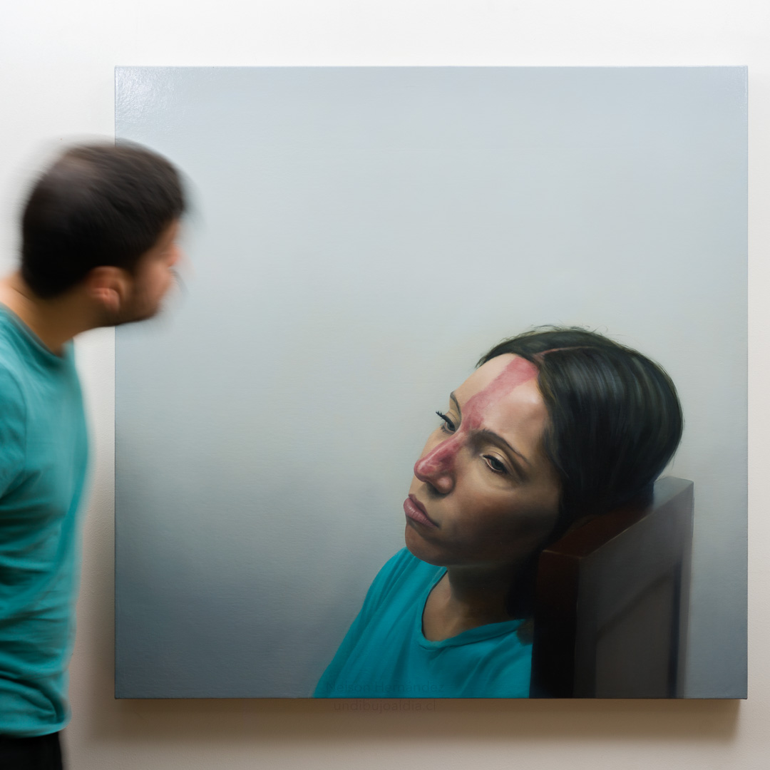 mujer sentada en una silla, Óleo, sobre tela de algodón, 100 x 100 cm