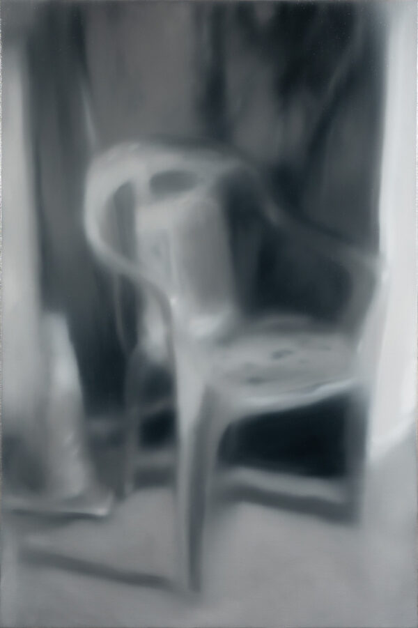silla y cono, Óleo, sobre tela de algodón, 67 x 45 cm
