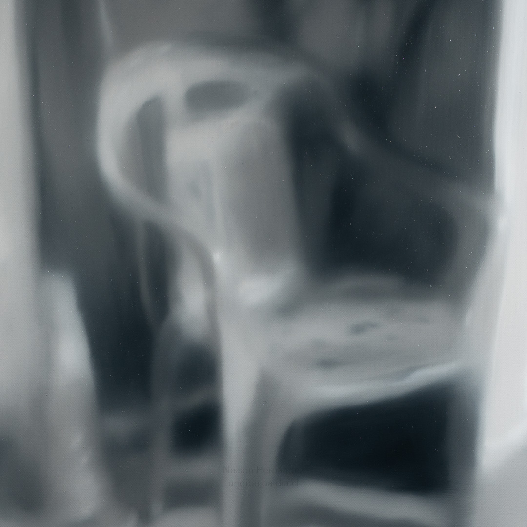 silla y cono, Óleo, sobre tela de algodón, 67 x 45 cm