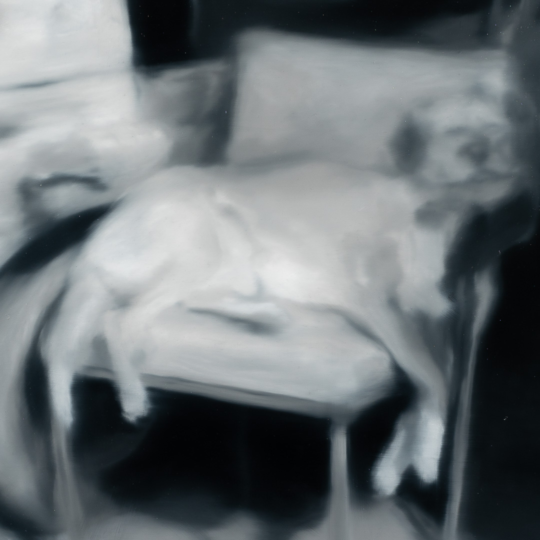 dog on chair, Oil, About cotton fabric, 67 x 45 cm / 26.3 x 17.7 in