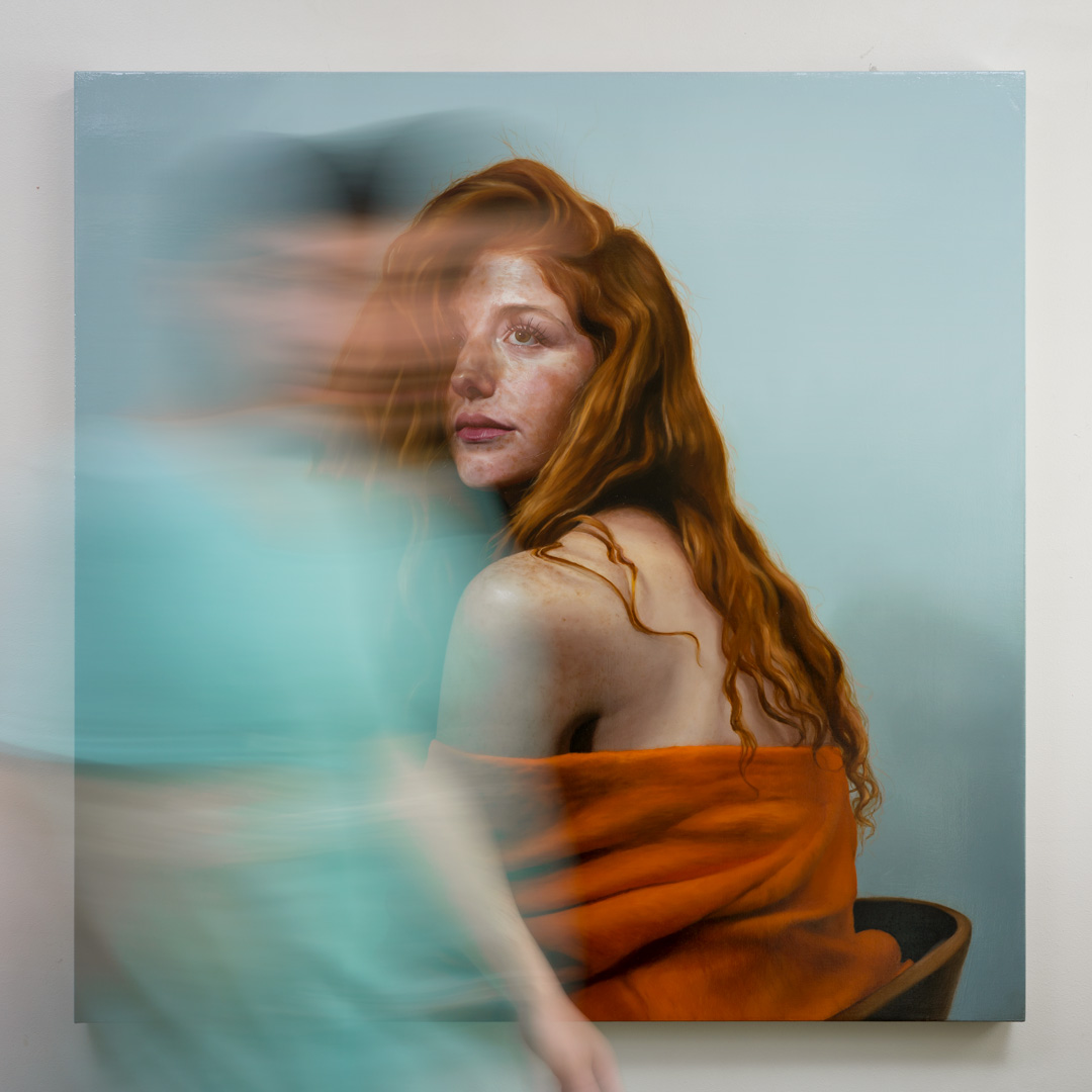 otra mujer sentada en una silla, Óleo, sobre tela de algodón, 100 x 100 cm