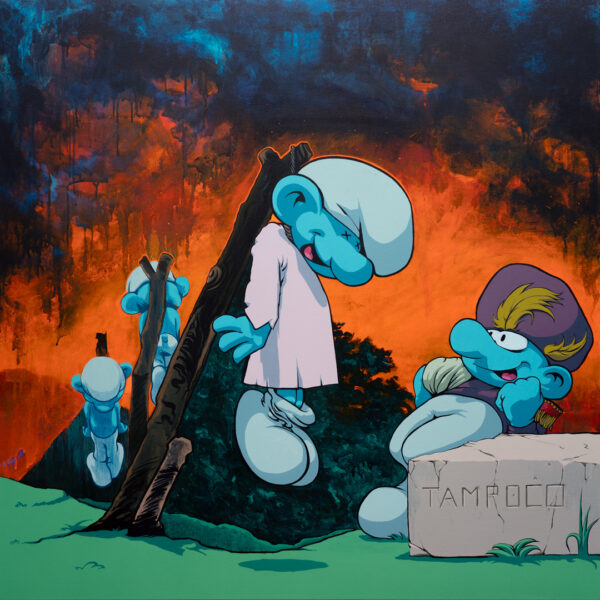 Los pitufidesastres de la guerra: Tampoco, Acrílico, sobre tela de algodón, 100 x 100 cm