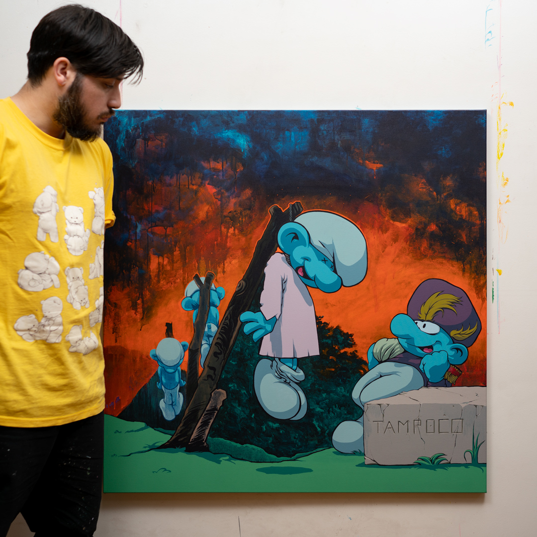 Los pitufidesastres de la guerra: Tampoco, Acrílico, sobre tela de algodón, 100 x 100 cm