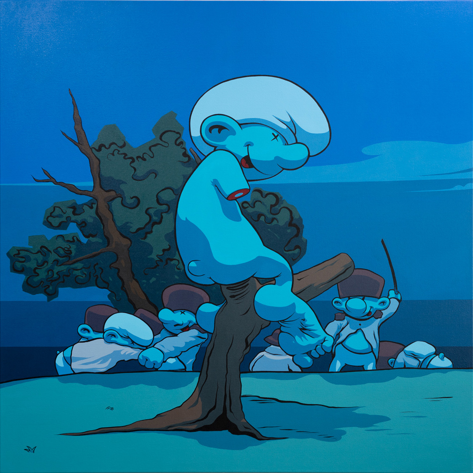 Los pitufidesastres de la guerra: Esto es peor, Acrílico, sobre tela de algodón, 100 x 100 cm