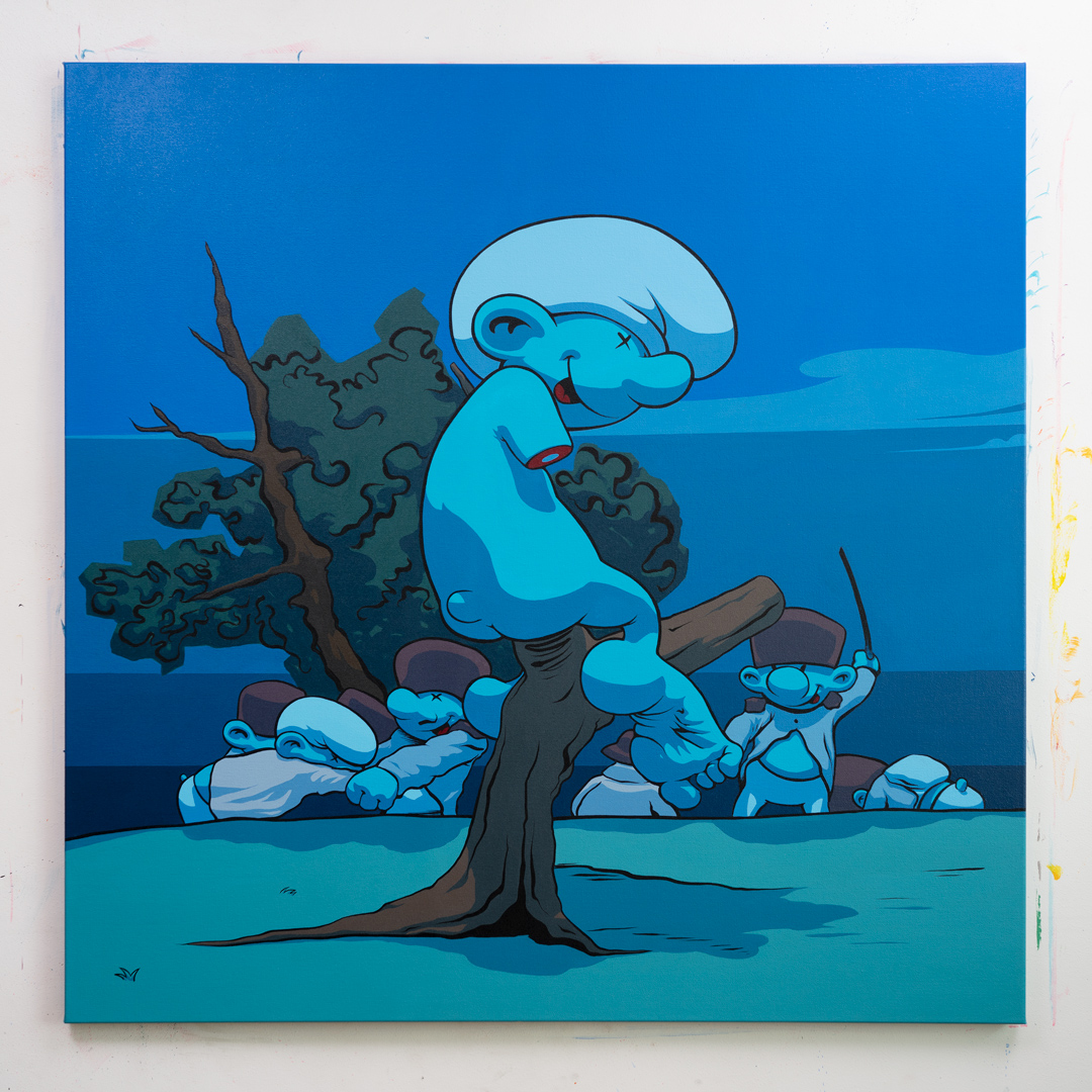Los pitufidesastres de la guerra: Esto es peor, Acrílico, sobre tela de algodón, 100 x 100 cm