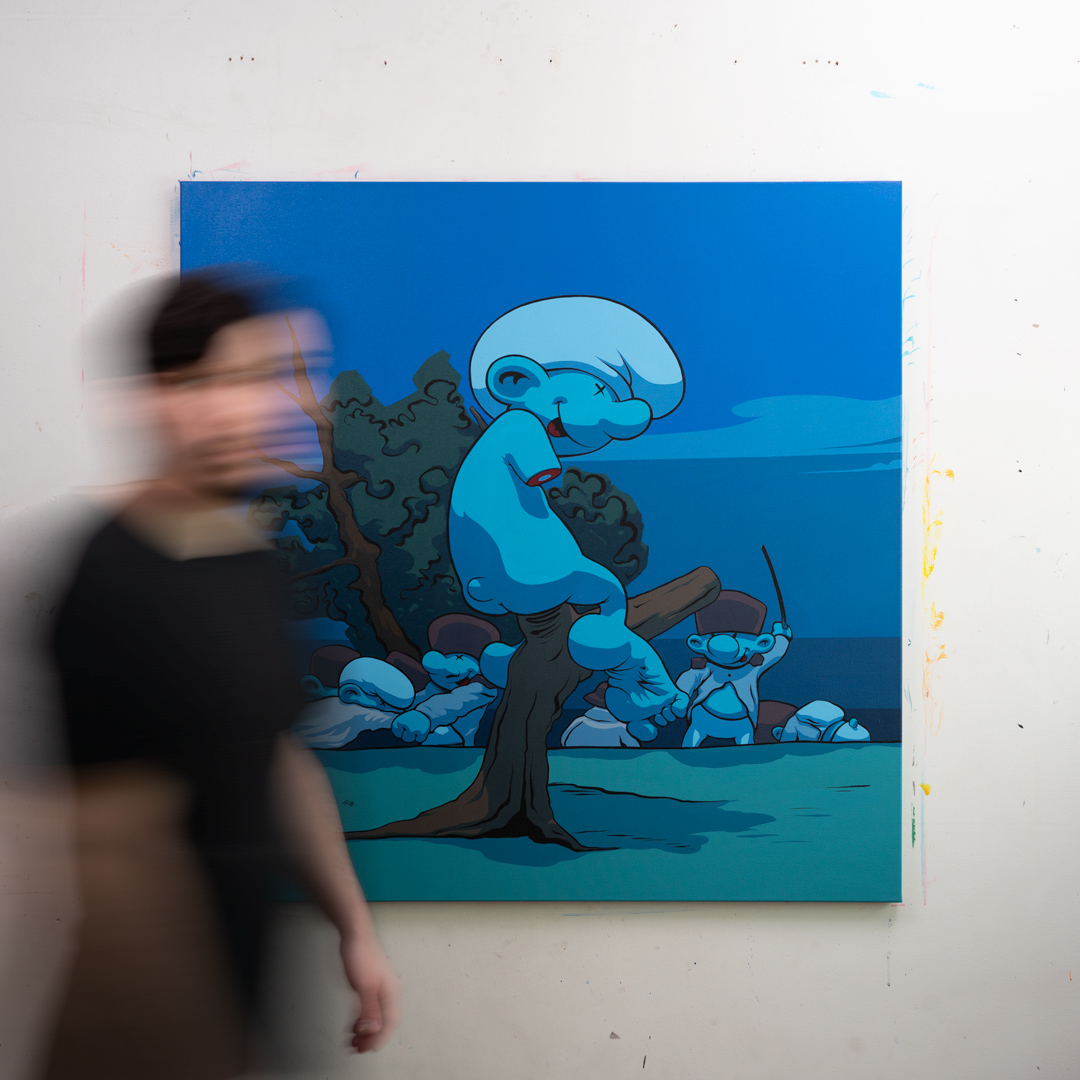 Los pitufidesastres de la guerra: Esto es peor, Acrílico, sobre tela de algodón, 100 x 100 cm