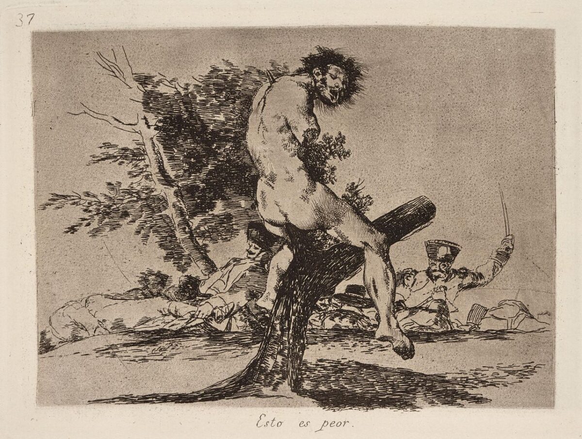 Los pitufidesastres de la guerra: Esto es peor, Acrílico, sobre tela de algodón, 100 x 100 cm