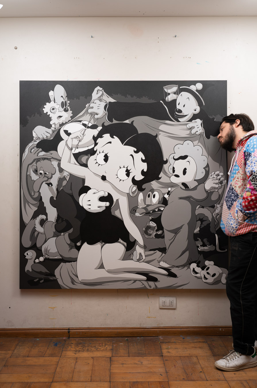 Venus and Cupid, Acrylic, About cotton fabric, 150 x 150 cm / 59 x 59 in