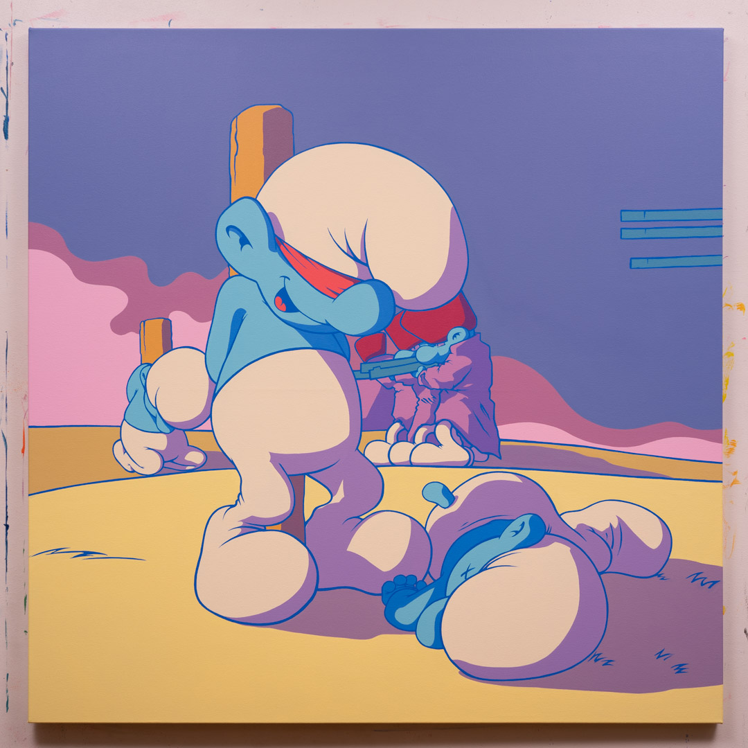 Los pitufidesastres de la guerra: Y no hai remedio, Acrílico, sobre tela de algodón, 100 x 100 cm
