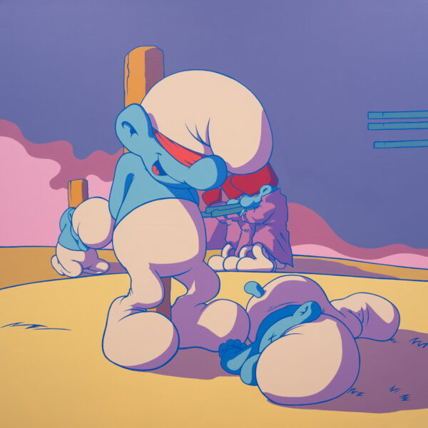Los pitufidesastres de la guerra: Y no hai remedio, Acrílico, sobre tela de algodón, 100 x 100 cm
