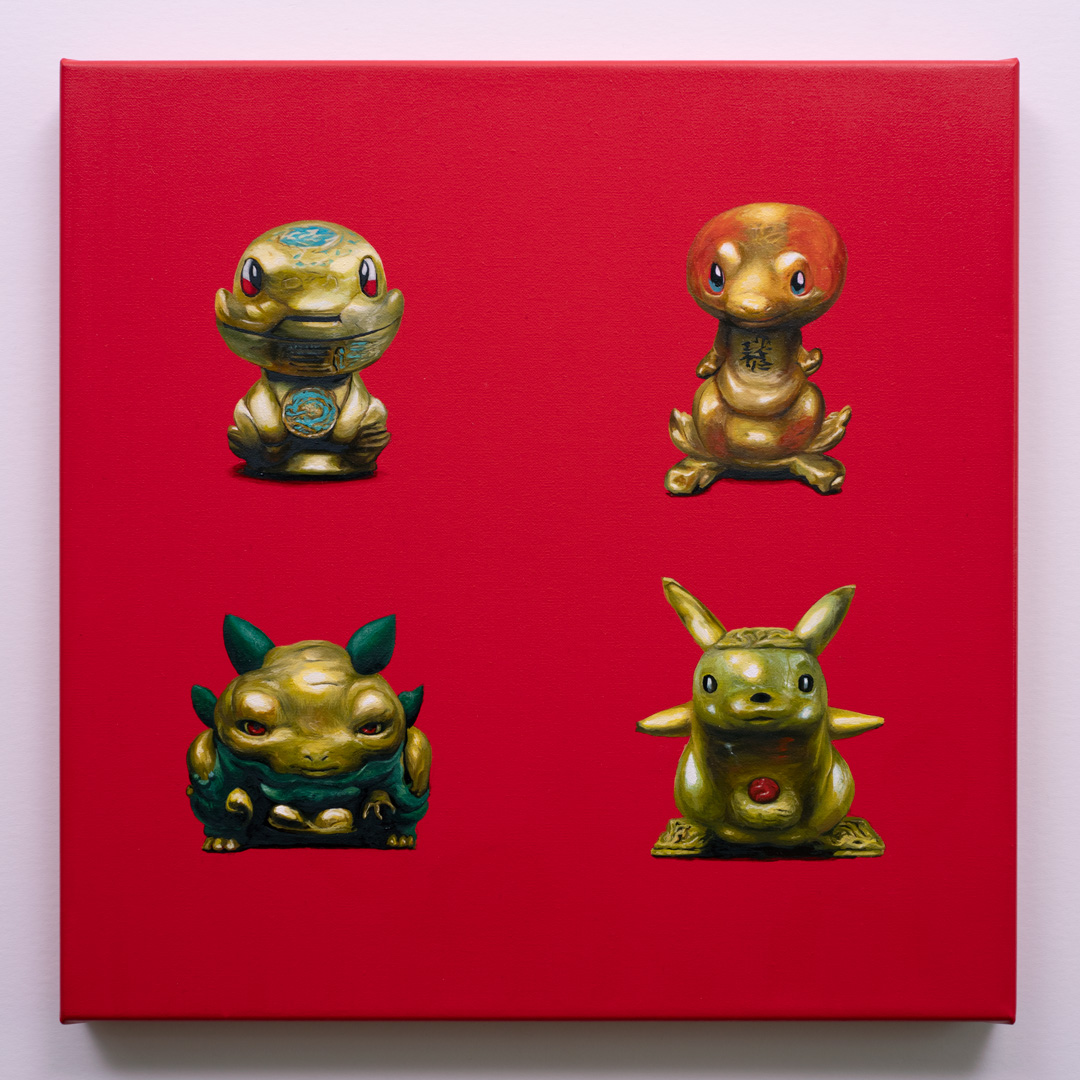 Pocket Monsters, Oil and Acrylic, About cotton fabric, 30 x 30 cm / 11.8 x 11.8 in