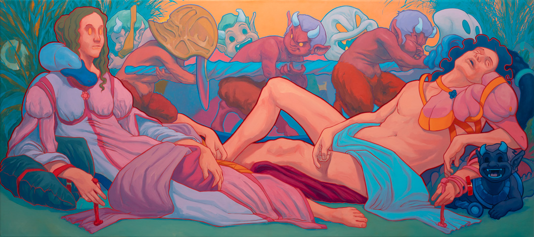 Venus and Mars (in a new light), Óleo y Acrílico, sobre lino, 76 x 170 cm