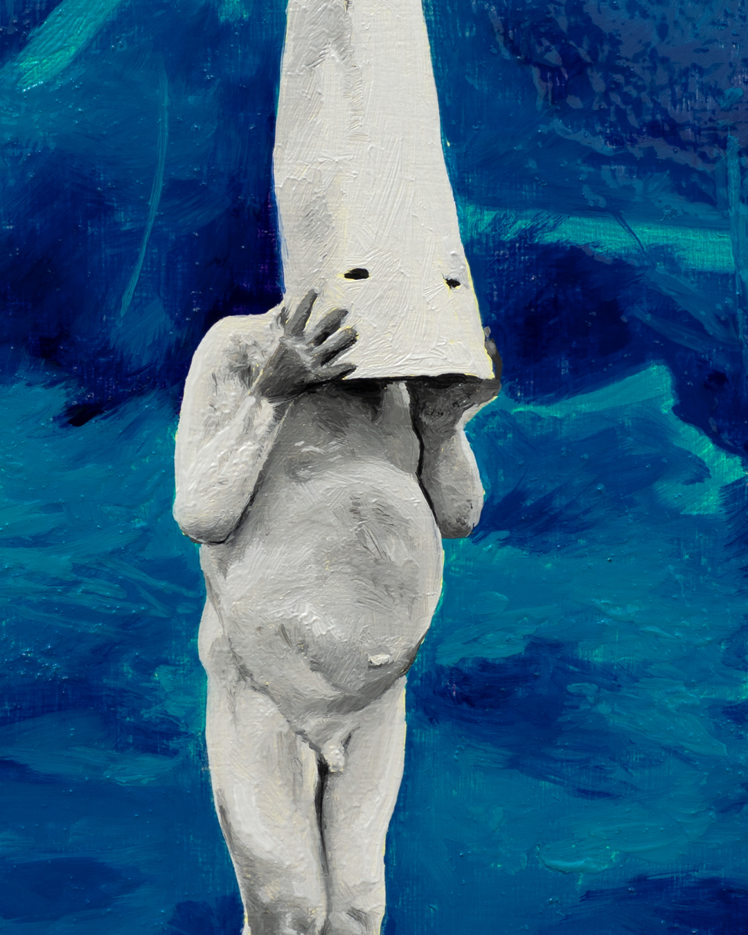 Niño con máscara, Óleo, sobre panel de madera, 18 x 13 cm