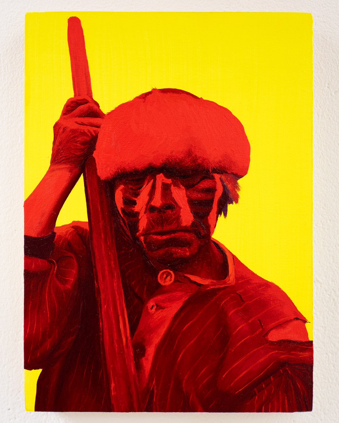 Hombre en rojo y amarillo, Óleo y Acrílico, sobre panel de madera, 18 x 13 cm
