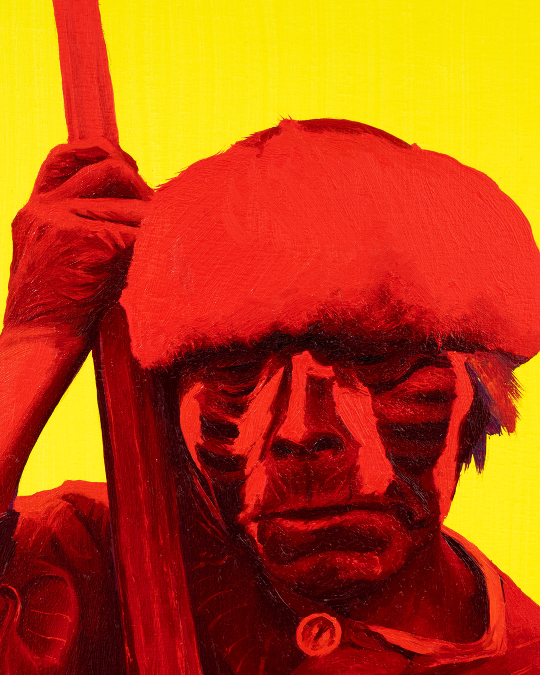 Hombre en rojo y amarillo, Óleo y Acrílico, sobre panel de madera, 18 x 13 cm