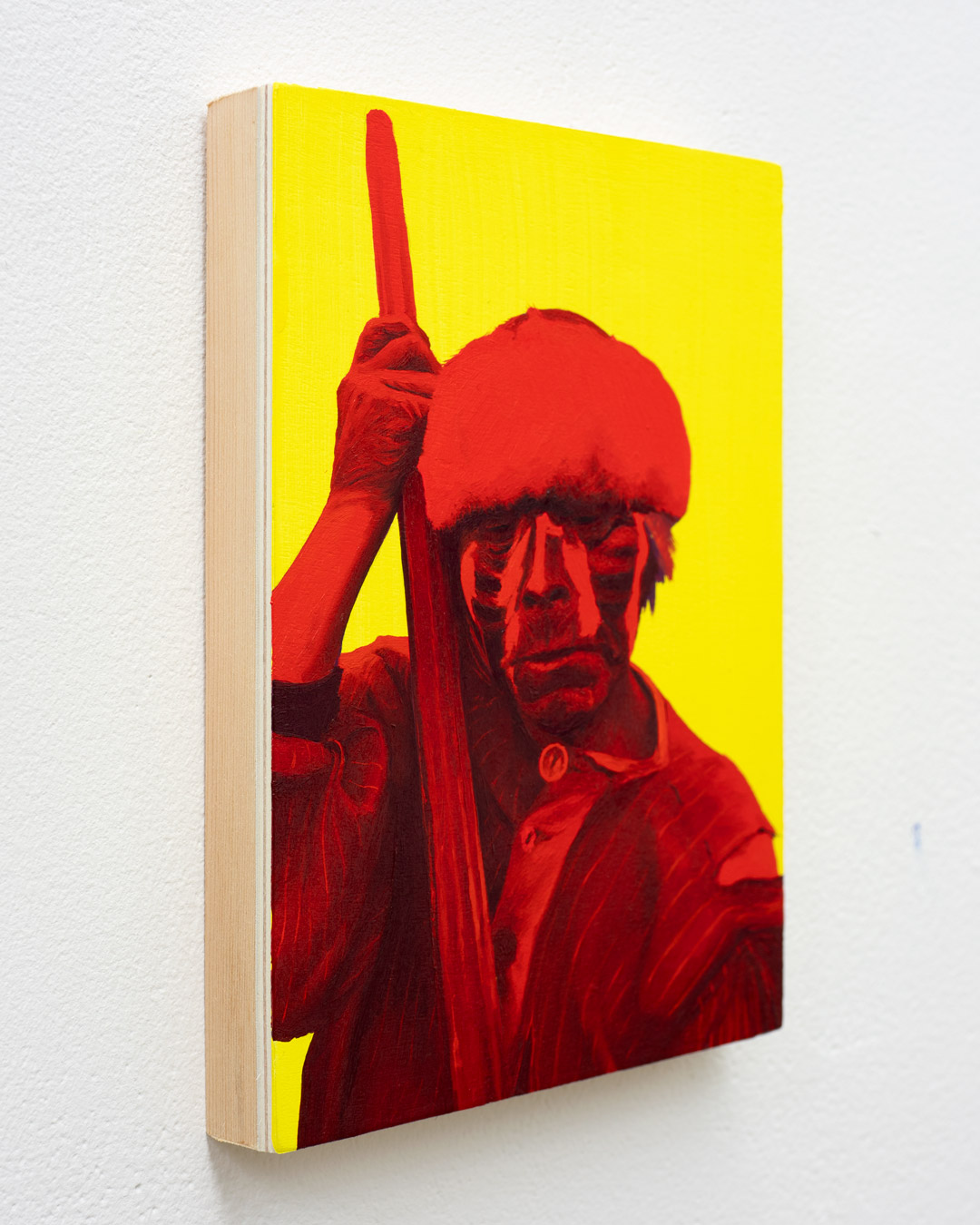 Hombre en rojo y amarillo, Óleo y Acrílico, sobre panel de madera, 18 x 13 cm