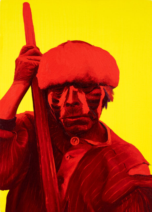 Hombre en rojo y amarillo, Óleo y Acrílico, sobre panel de madera, 18 x 13 cm