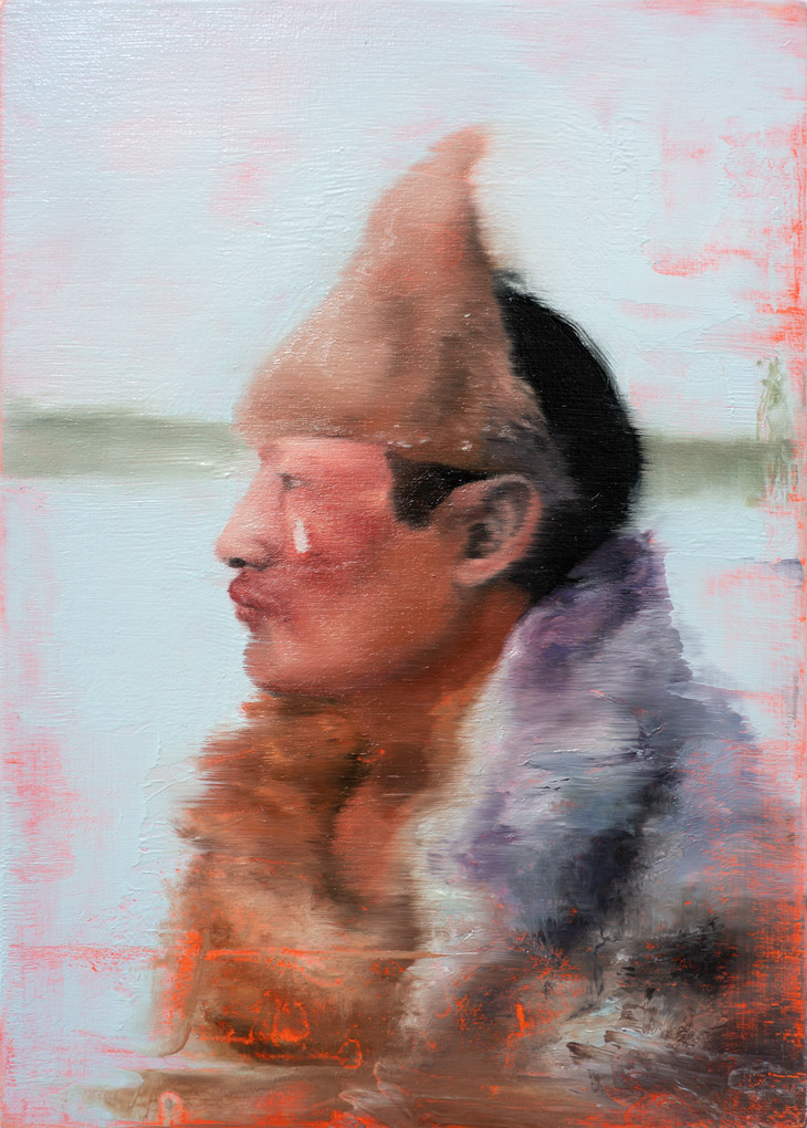 Hombre de perfil, Óleo, sobre panel de madera, 18 x 13 cm
