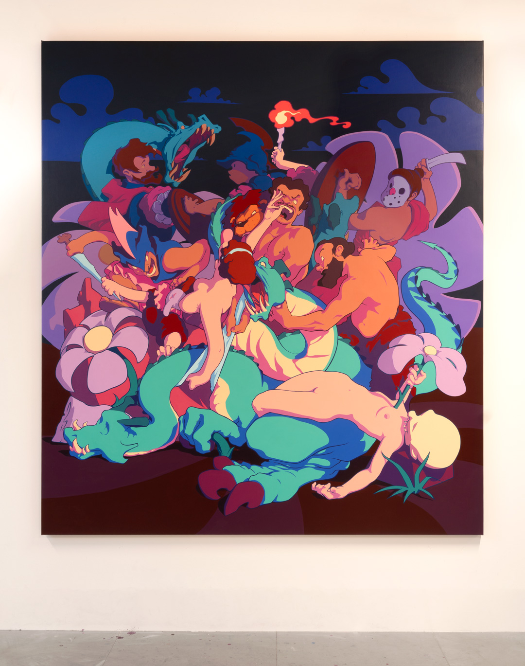 Installation view of The Slaying of the Hydra displayed at Terraforming: Mapping Space Through Pigment, Museum Street, London 2025