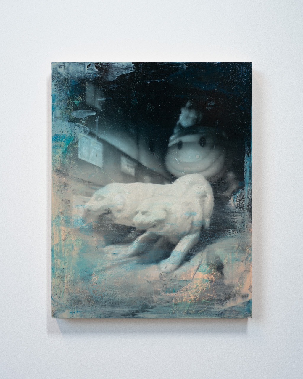 Fever Dream (two dogs), Óleo, sobre panel de madera, 35,4 x 27,8 cm