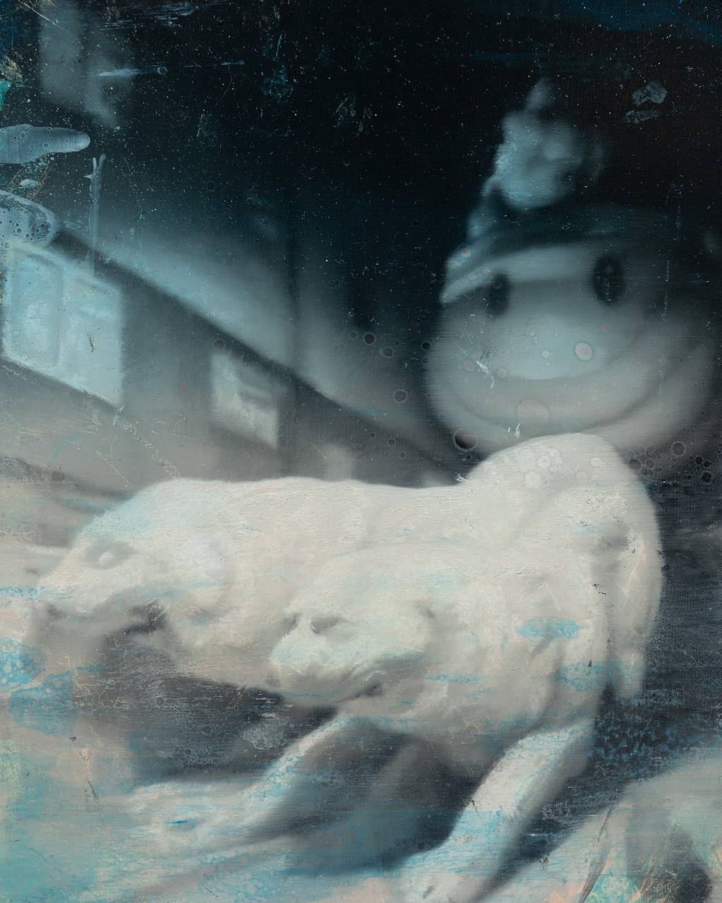 Fever Dream (two dogs), Óleo, sobre panel de madera, 35,4 x 27,8 cm