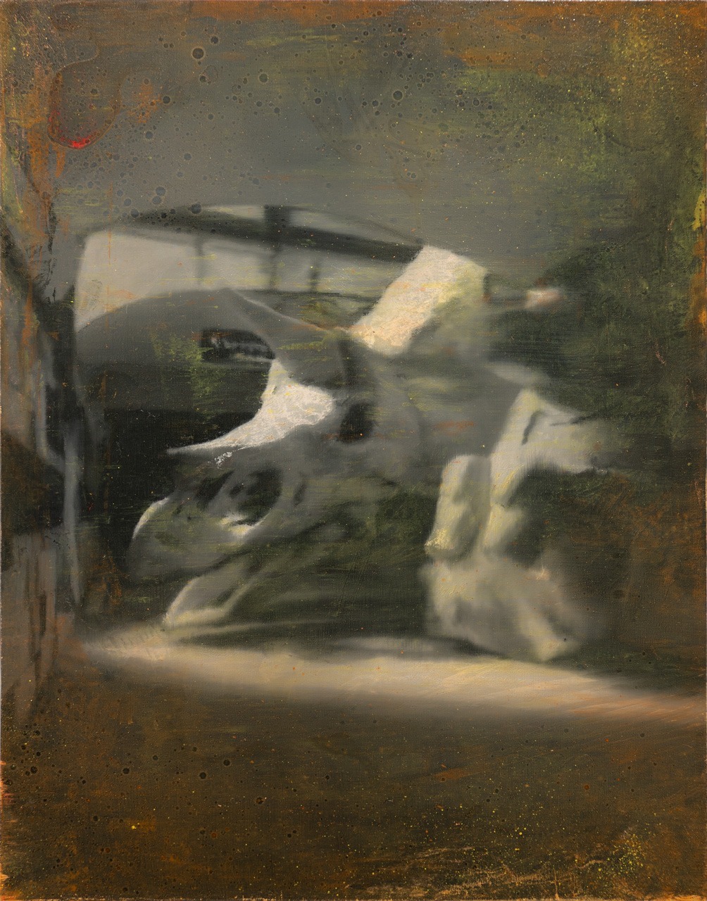 Fever dream (triceratops), Óleo, sobre panel de madera, 35,4 x 27,8 cm