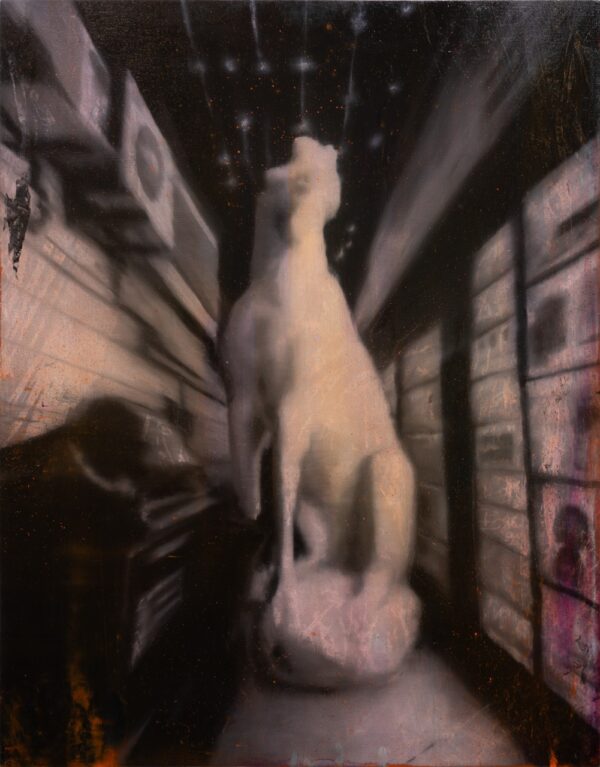 Fever dream (alleyway), Óleo, sobre panel de madera, 35,4 x 27,8 cm