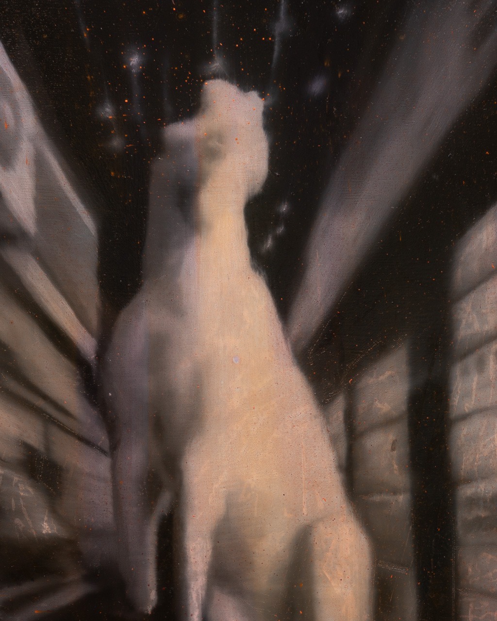 Fever dream (alleyway), Óleo, sobre panel de madera, 35,4 x 27,8 cm