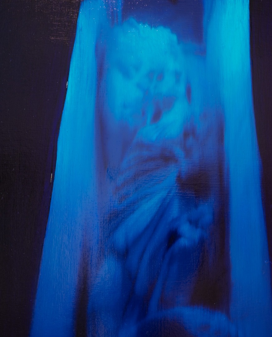 Fever dream (three heads), Óleo, sobre panel de madera, 35,4 x 27,8 cm